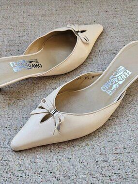 Salvatore Ferragamo Women Mini Bow Shoes Nude (Biege) Leather Mules